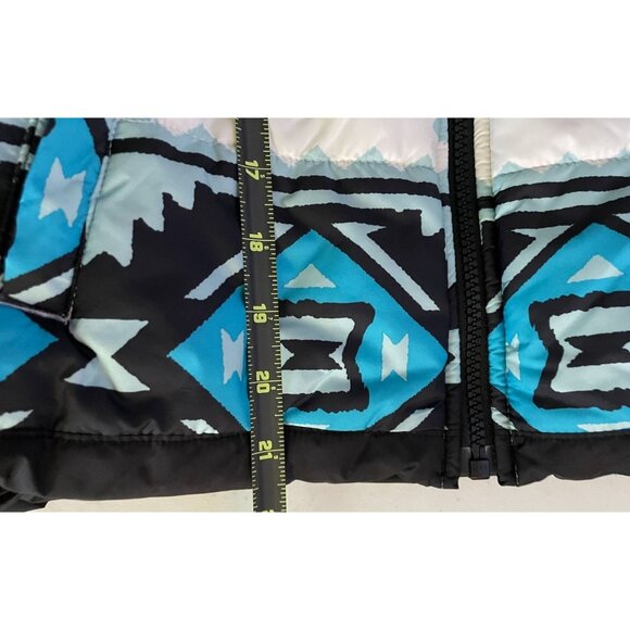 The North Face Kids Hooded Puffer Jacket Aztec Pattern Black & Blue Reversible - Picture 7 of 9